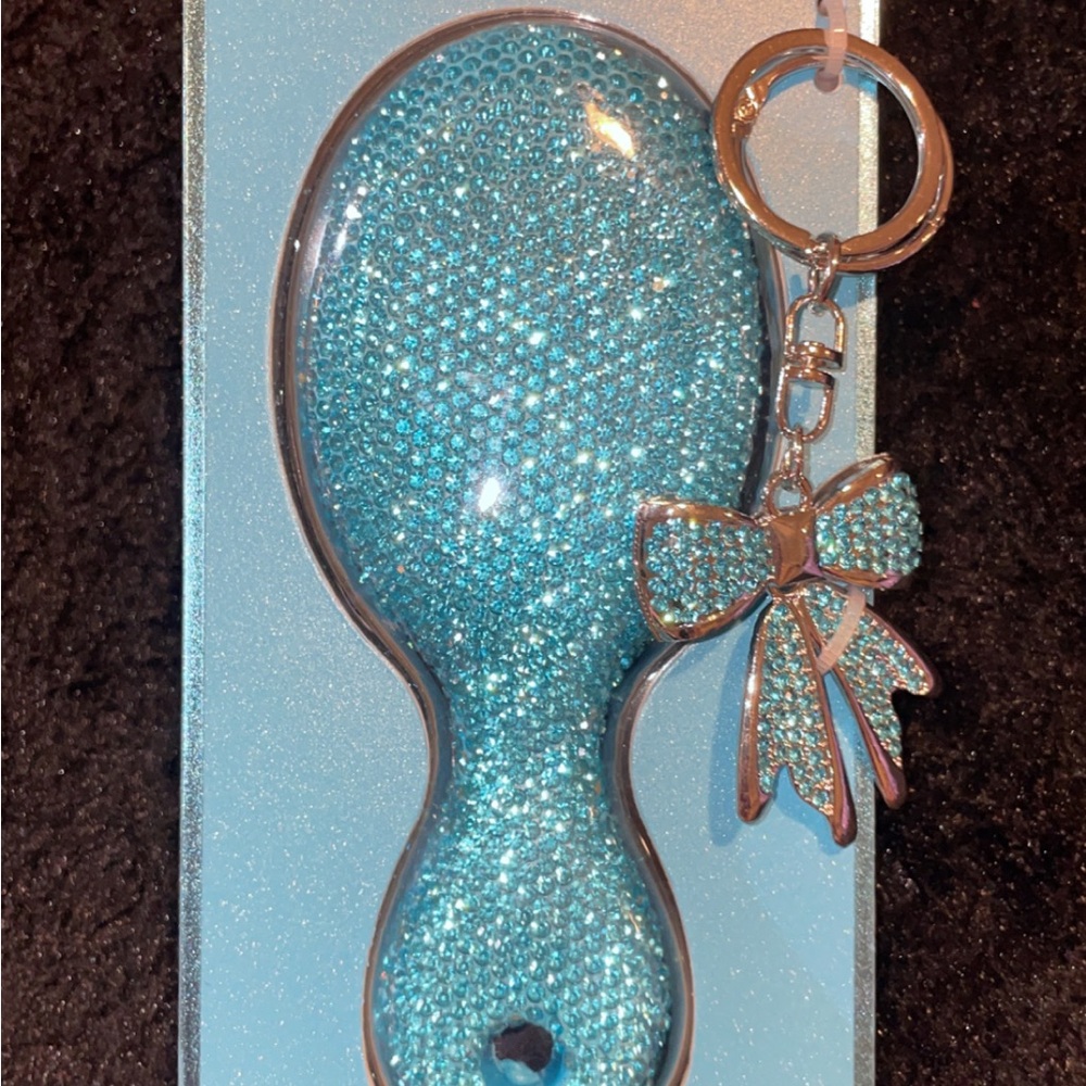 Glitz and glam Blue Hairbrush with Bow Keychain